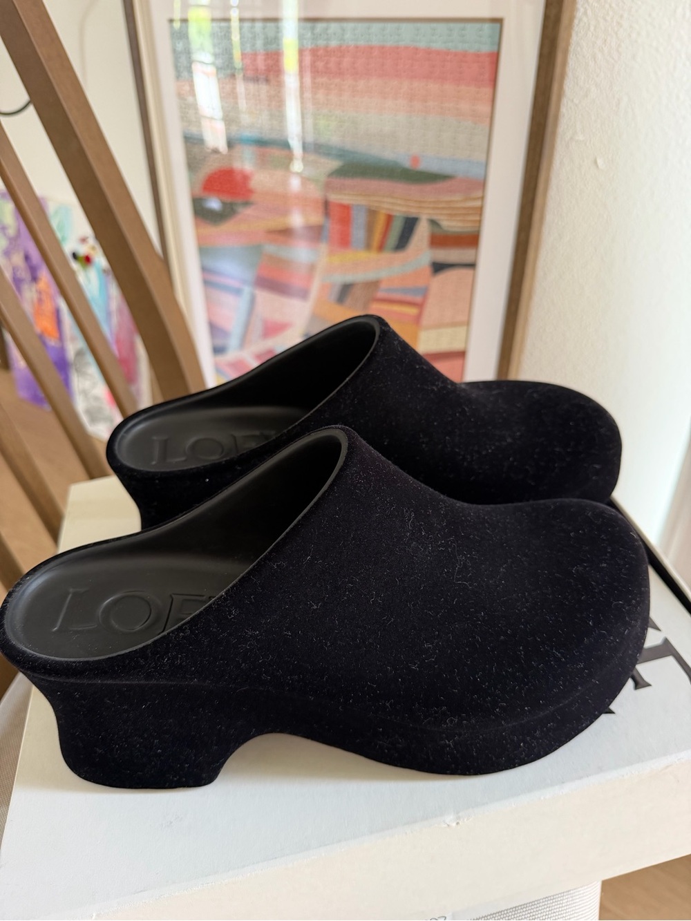 Loewe Black Suede Clog Mules, Size 41, NEW